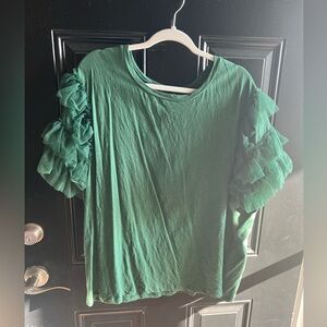 Lea & Viola Green Short Sleeve Ruffle Top